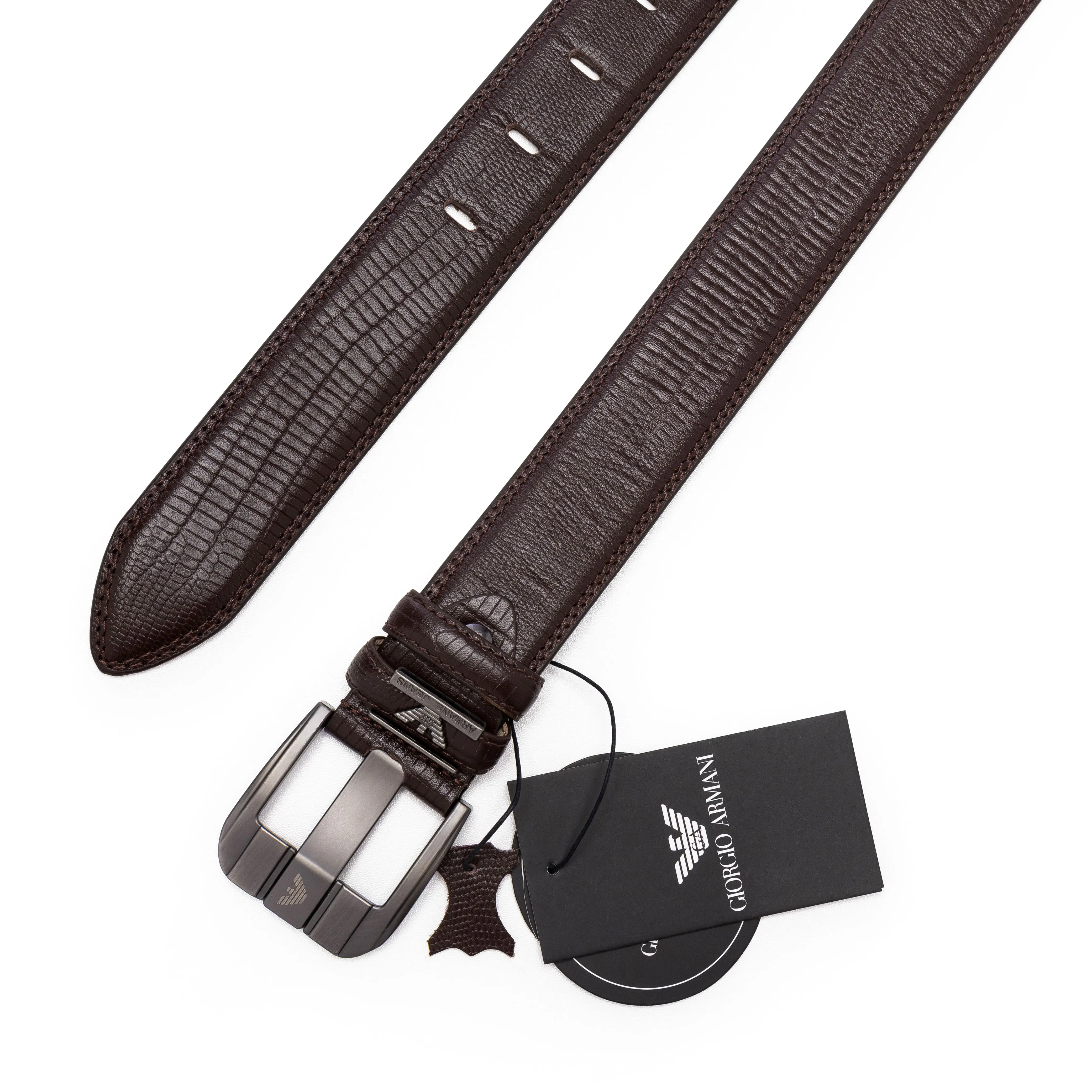 Men’s Premium Dark Brown Textured Leather Belt with Classic Metal Buckle